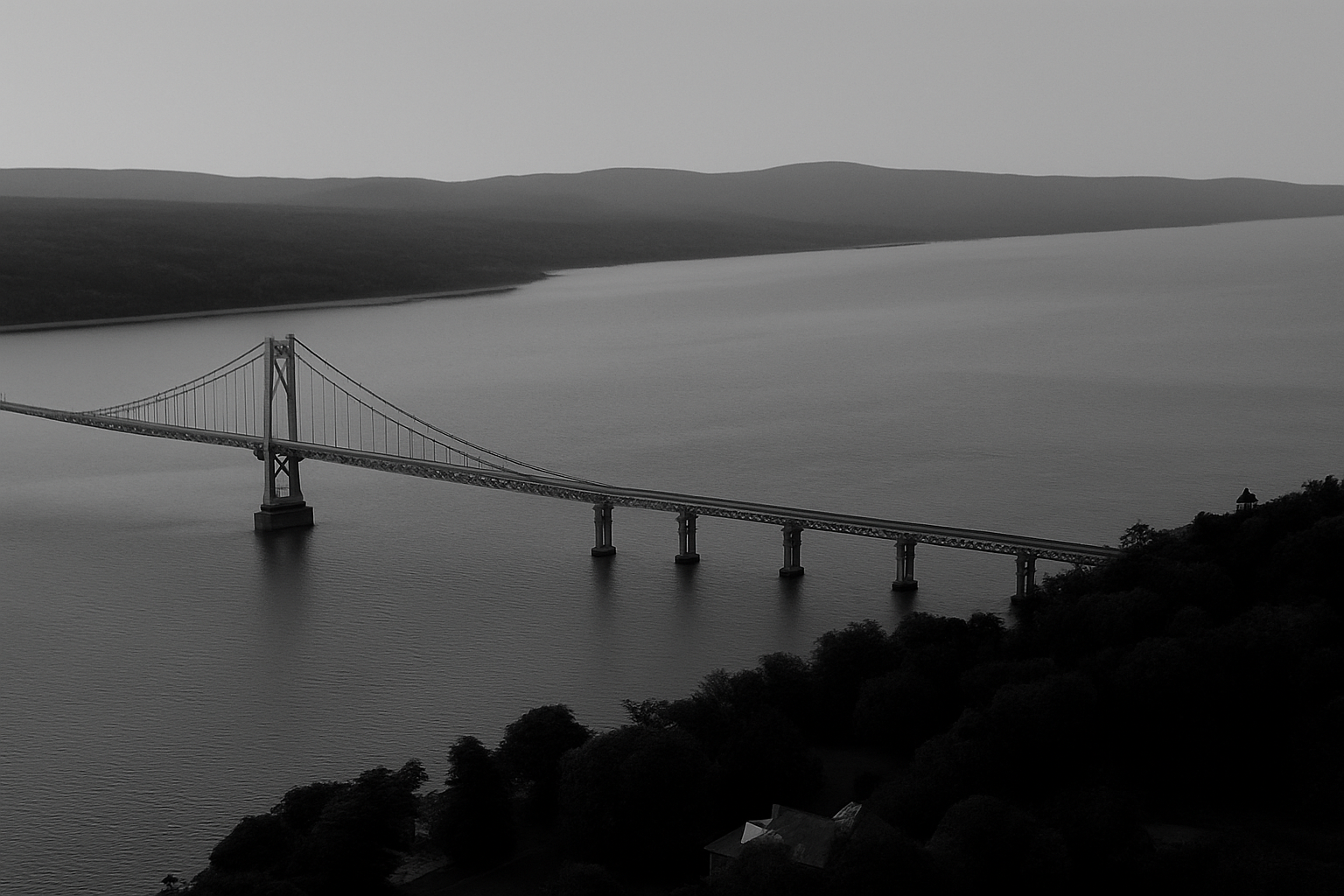 Hudson River and bridge, aerial view